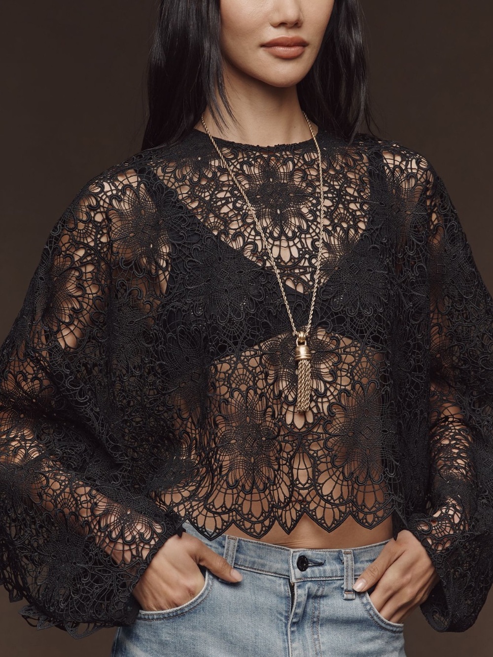 Anthropologie Cutwork Lace Poncho Current Air New Black OS